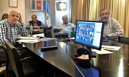 La cúpula de la CGT durante una reunión virtual. La cúpula de la CGT durante una reunión virtual.
