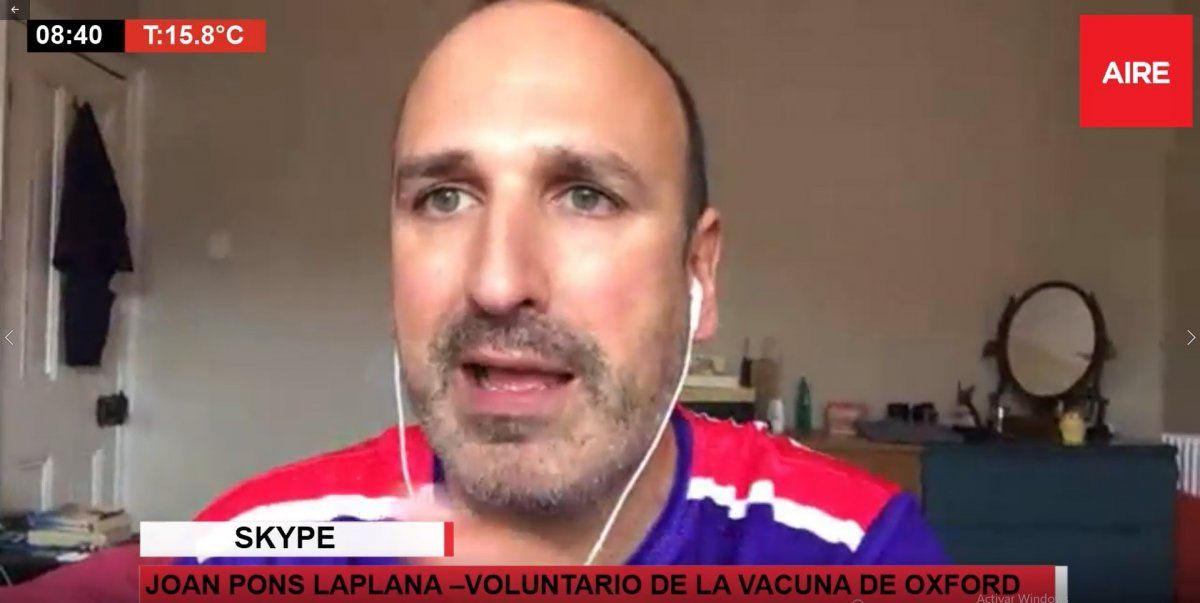 El enfermero Joan Pons Laplana es uno de los 30.000 voluntarios que ya se colocó la vacuna contra el covid-19 que desarrolla la Universidad de Oxford.