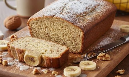 Budín de banana húmedo y esponjoso con ingredientes básicos de la cocina. Budín de banana húmedo y esponjoso con ingredientes básicos de la cocina.