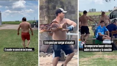 Video viral: estaba haciendo el asado, lo cargaron porque demoraba y revoleó la carne