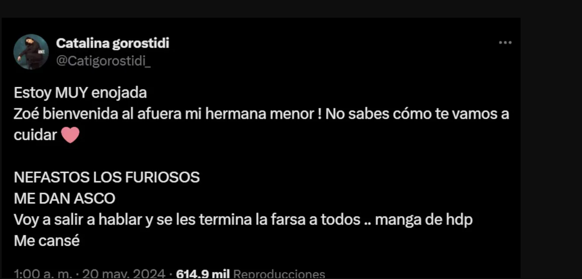 Catalina Gorostidi apuntó contra los furiosos, el fandom de Furia de Gran Hermano. Catalina Gorostidi apuntó contra los furiosos, el fandom de Furia de Gran Hermano.