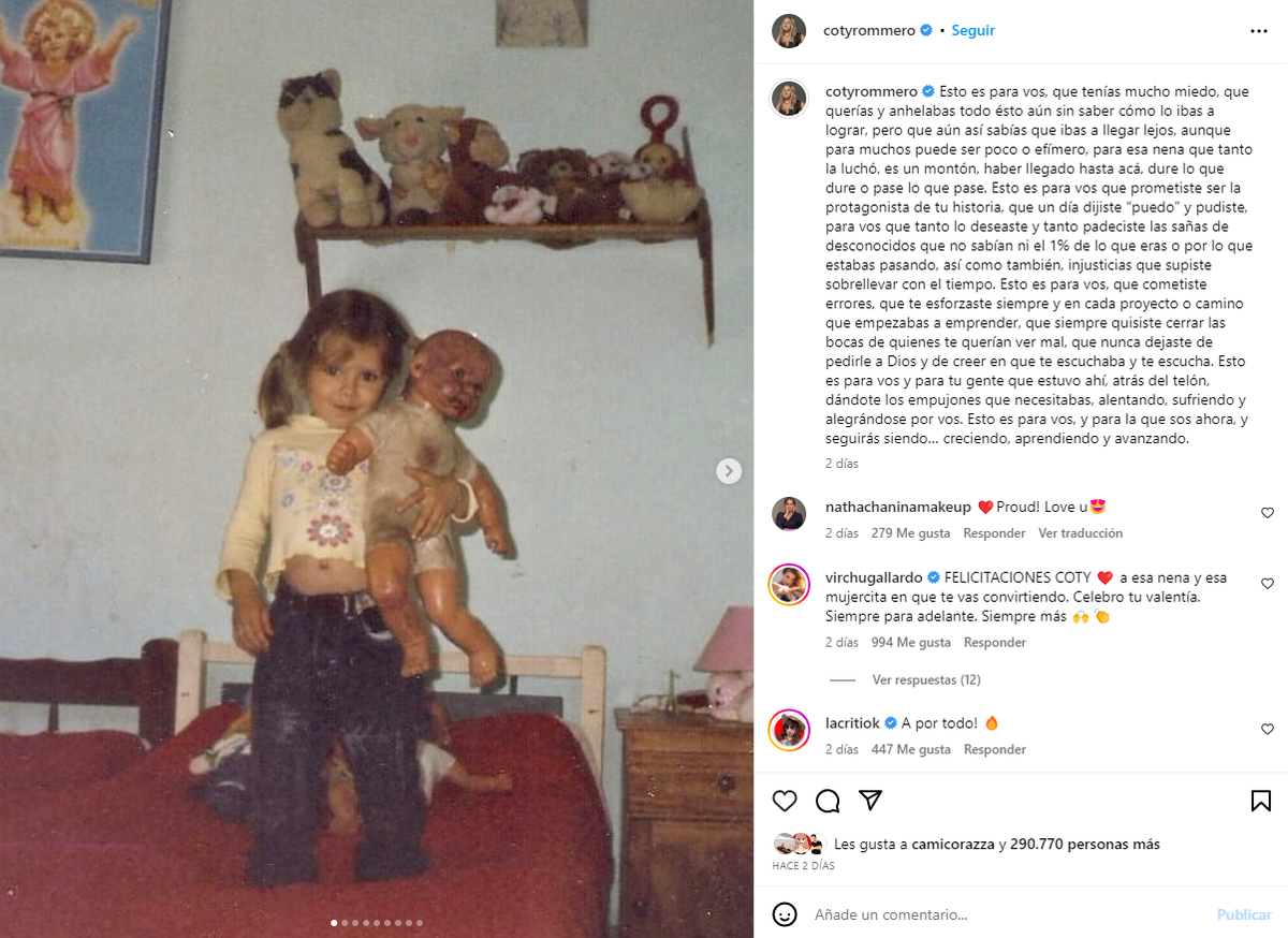 Coti Romero le dedicó un emotivo mensaje a su yo del pasado luego de soportar burlas y críticas.
