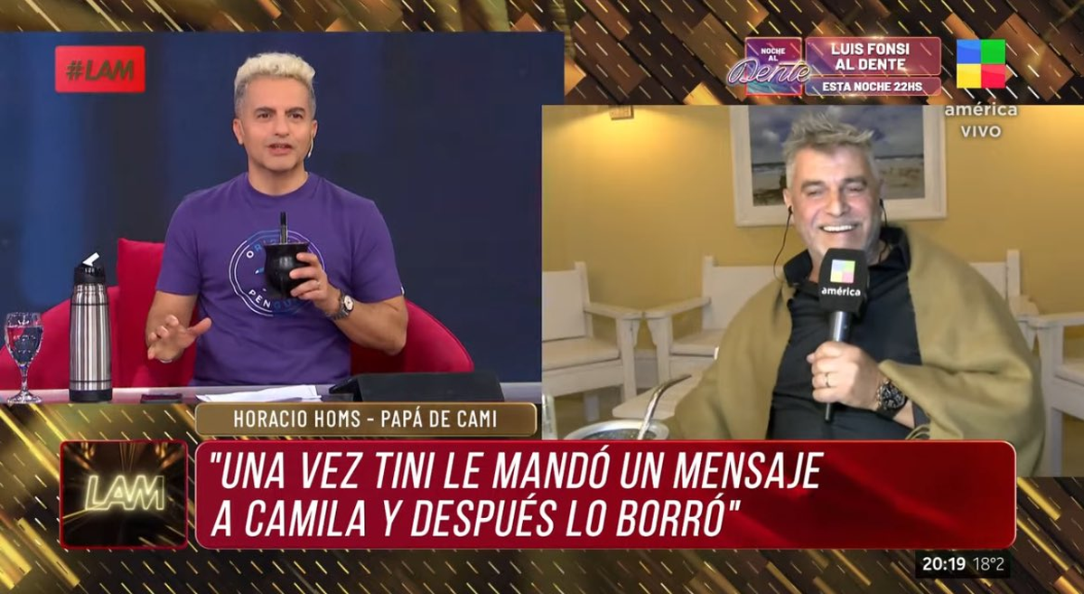 El padre de Camila Homs, Horacio, habló del nuevo lanzamiento de Tini con Ángel de Brito. El padre de Camila Homs, Horacio, habló del nuevo lanzamiento de Tini con Ángel de Brito.