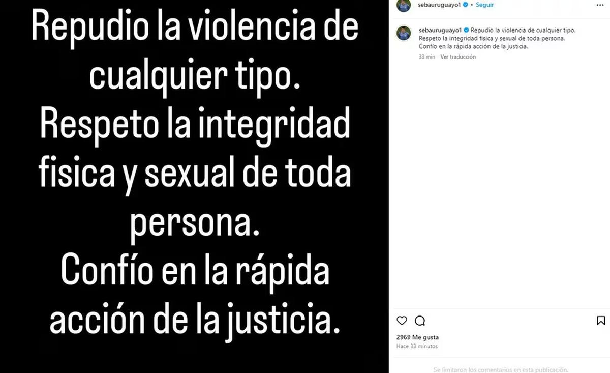 El mensaje de Sebastián Sosa luego de la denuncia de abuso sexual en su contra. El mensaje de Sebastián Sosa luego de la denuncia de abuso sexual en su contra.