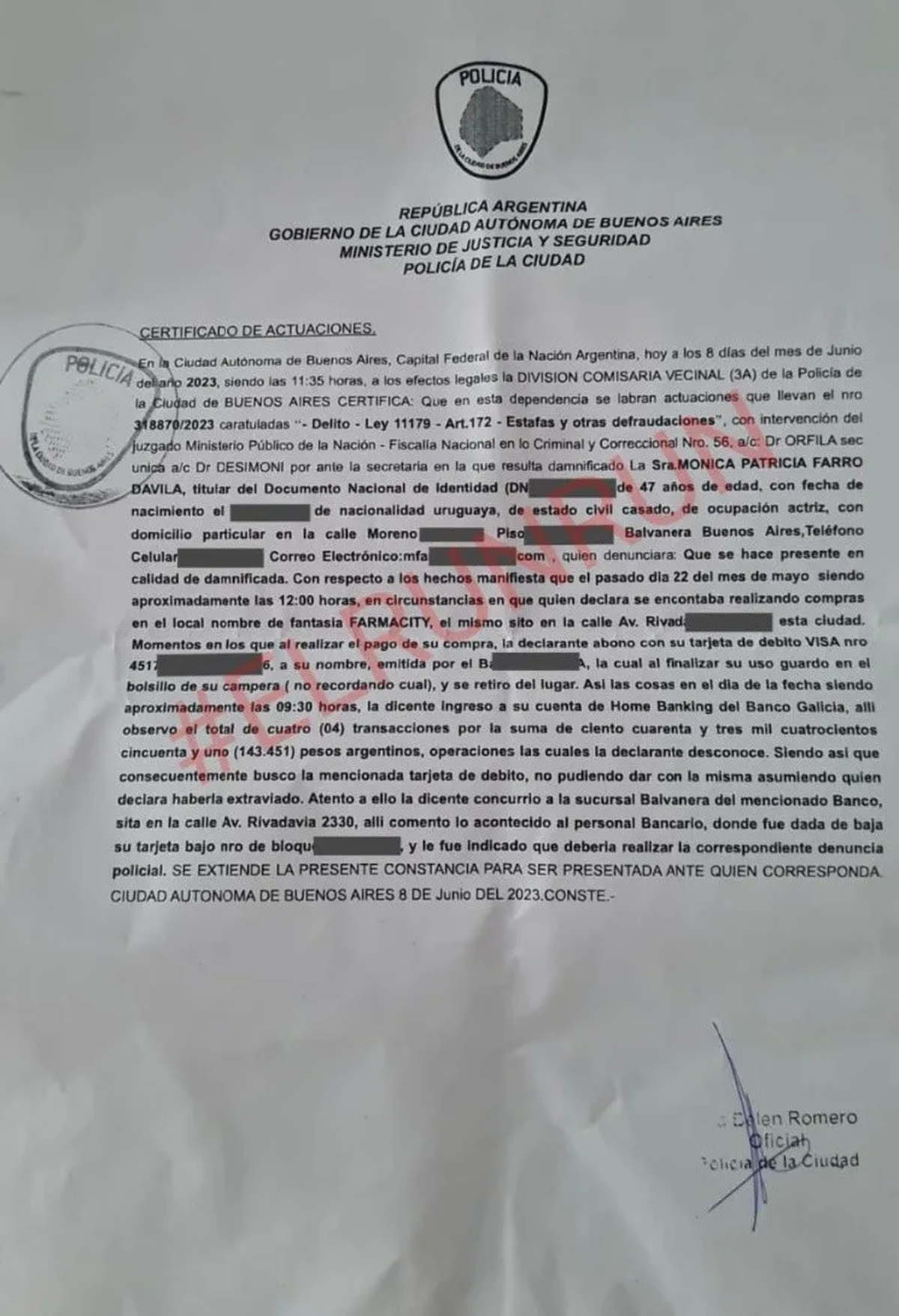 Mónica Farro fue una de las víctimas del robo en LAM y la ex vedette realizó la denuncia correspondiente. 