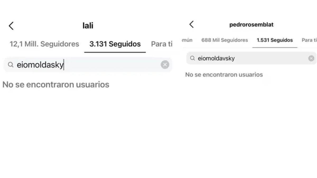 Lali Espósito y Pedro Rosemblat, novio de la artista, dejaron de seguir a Eial Moldavsky en Instagram. Lali Espósito y Pedro Rosemblat, novio de la artista, dejaron de seguir a Eial Moldavsky en Instagram.