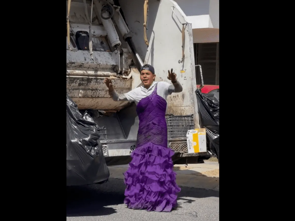 Un joven tiktokter capta a un recolector de basura con vestido y su video se vuelve viral.