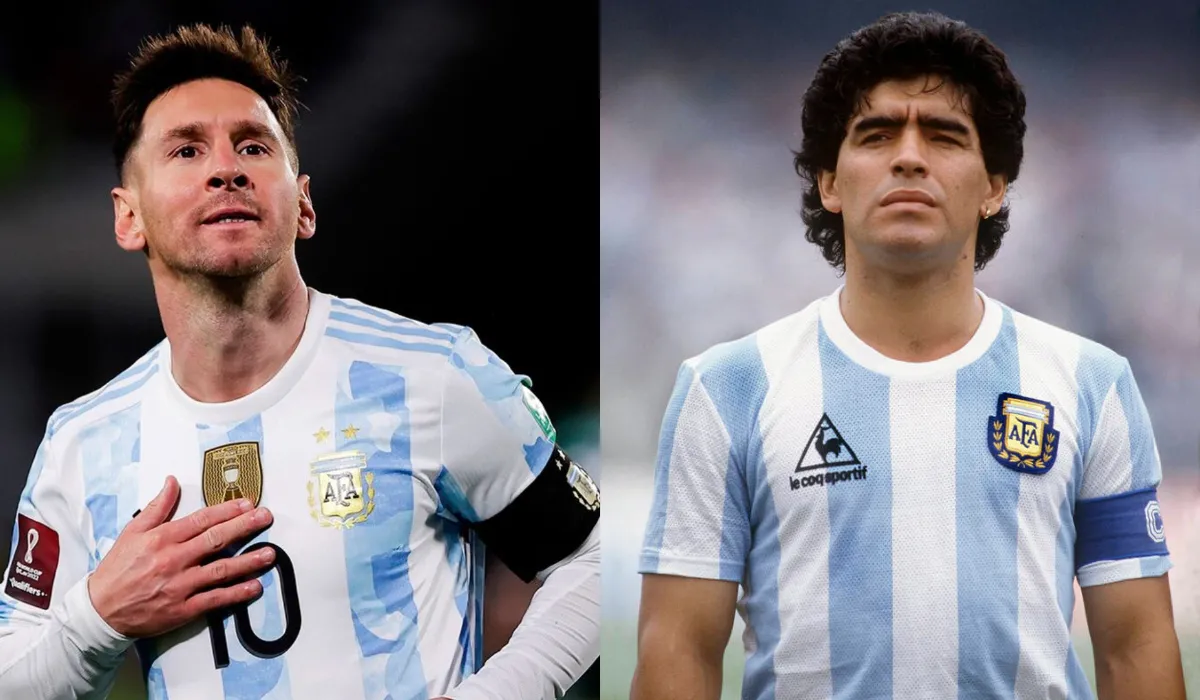 Lionel Messi y Diego Maradona con la camiseta de la Selección Argentina. Lionel Messi y Diego Maradona con la camiseta de la Selección Argentina.