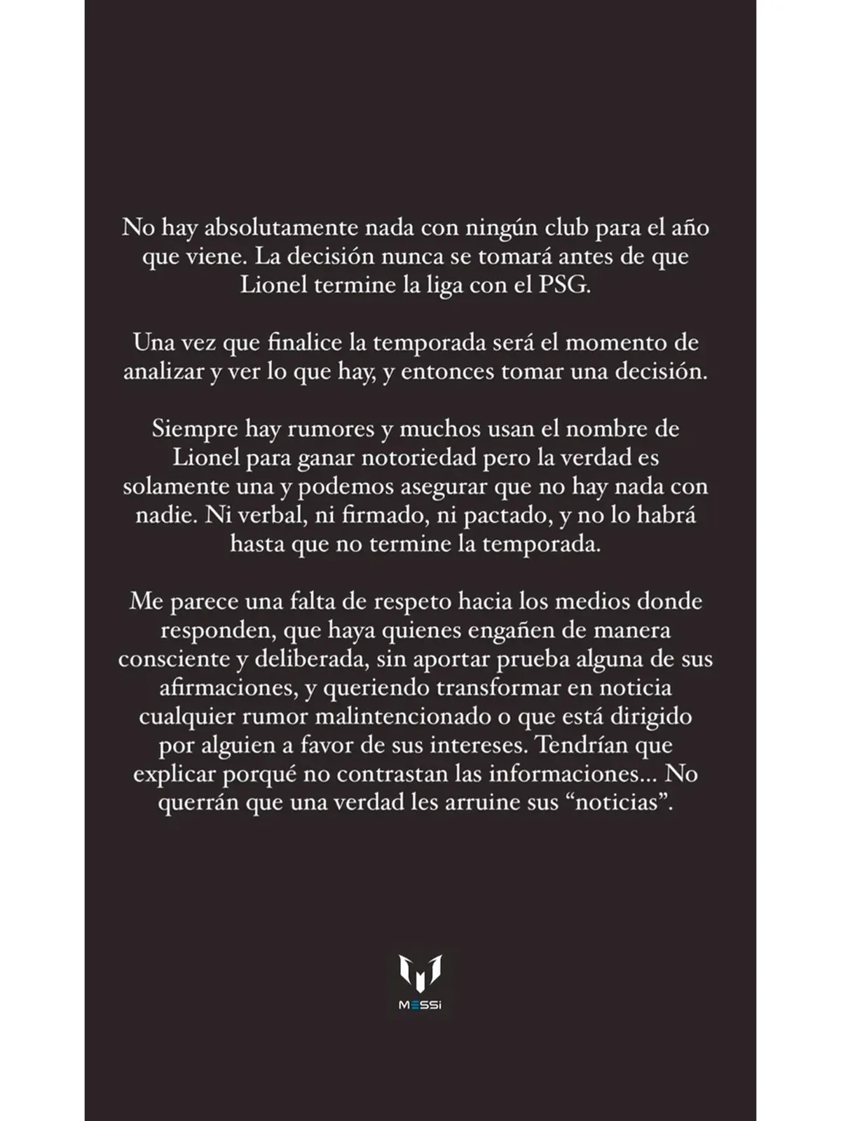 Comunicado de la familia Messi sobre las versiones del futuro de Lionel.