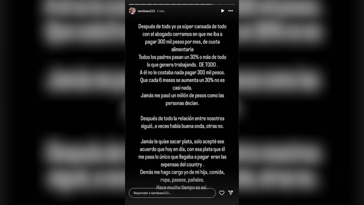 El comunicado que Tamara Báez hizo en Instagram. El comunicado que Tamara Báez hizo en Instagram.