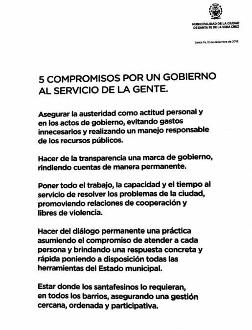 Los cinco compromisos que asumieron los funcionarios del municipio