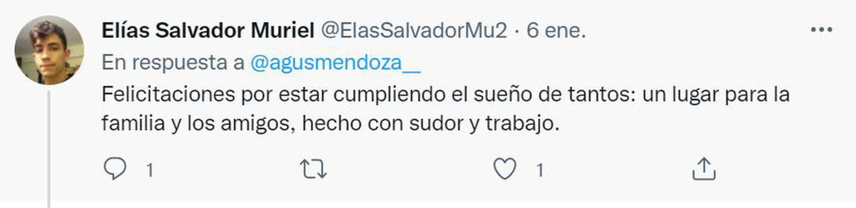 Uno de los mensajes de felicitaciones que recibi&oacute; en las redes sociales. (Foto: Twitter: ElasSalvadorMu2).