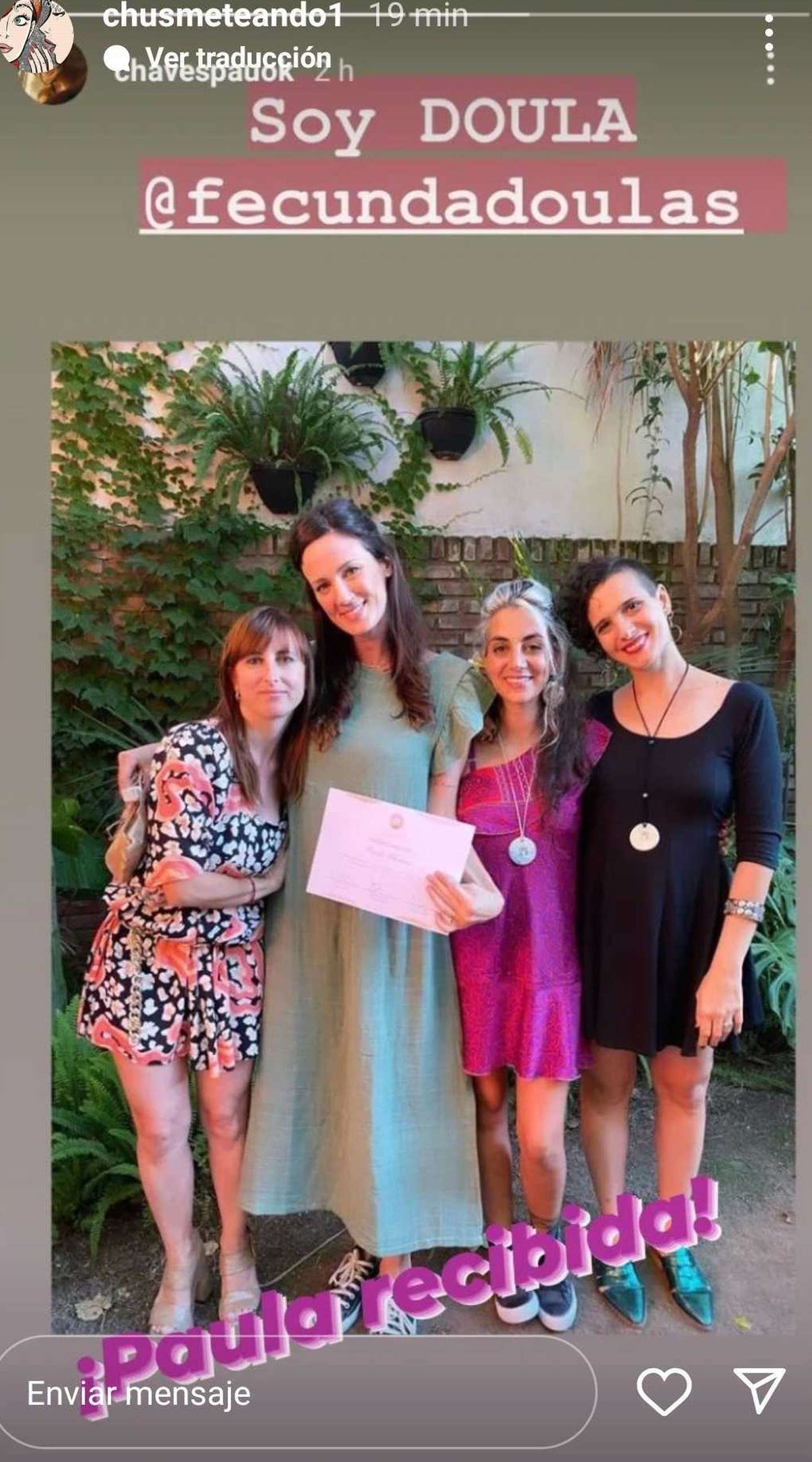 Paula Chaves se recibi&oacute; de doula.