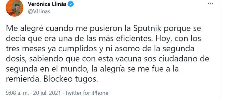 Verónica Llinás preocupada por la vacuna contra el covid.