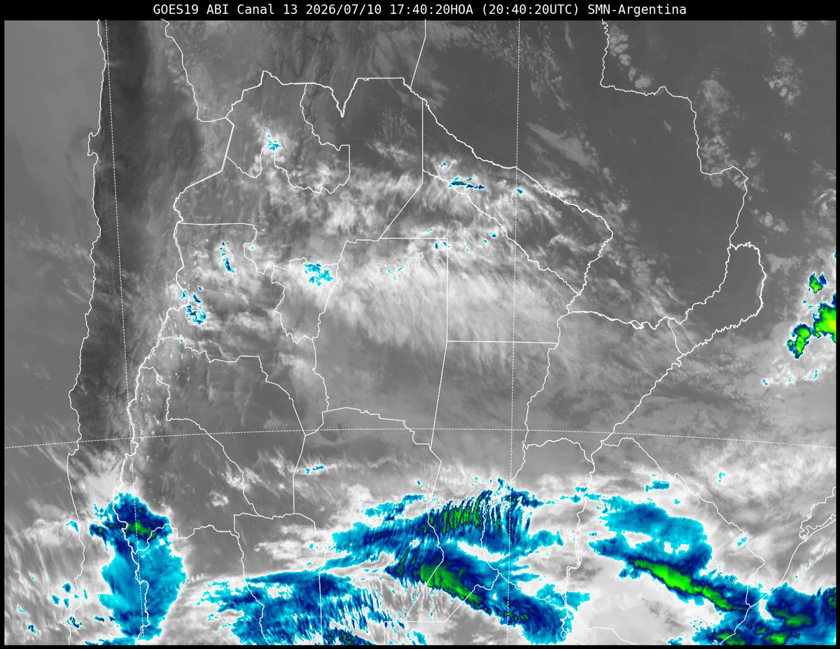 La imagen satelital muestra abundante nubosidad en toda la región de Santa Fe. La imagen satelital muestra abundante nubosidad en toda la región de Santa Fe.