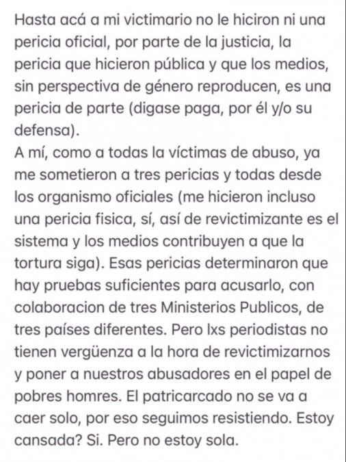 Thelma Fardin habló sobre la pericia que le hicieron a Juan Darthés.