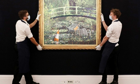 Subastarán óleo de Banksy inspirado en famosa obra del impresionista Claude Monet Subastarán óleo de Banksy inspirado en famosa obra del impresionista Claude Monet