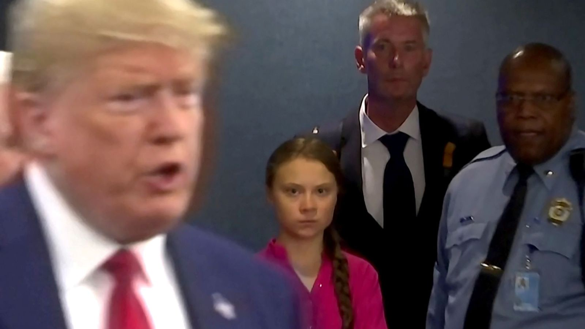 La reacción de Greta Thunberg al ver al presidente Donald Trump en la Cumbre para la Acción Climática en la sede de Naciones Unidas (REUTERS/Andrew Hofstetter)
