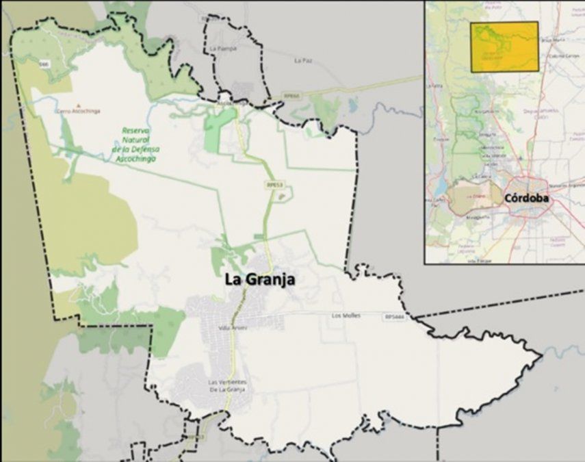La ciudad de La Granja se ubica a 51 km al norte de la capital de Córdoba, en el departamento Colón, en la zona de Sierras Chicas.           