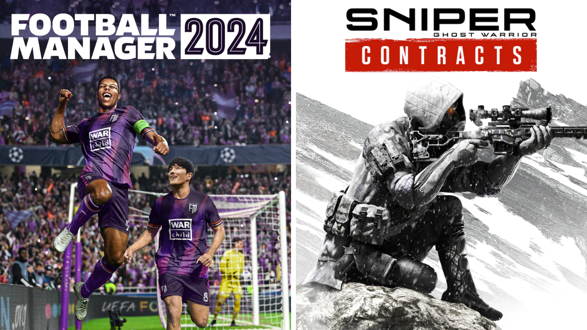 Football Manager 2024 y Sniper Ghost Warrior Contracts.