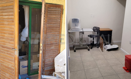 A la izquierda, la puerta que destrozaron para entrar a robar. A la derecha, los equipos que el bioquímico compró con sus ahorros A la izquierda, la puerta que destrozaron para entrar a robar. A la derecha, los equipos que el bioquímico compró con sus ahorros