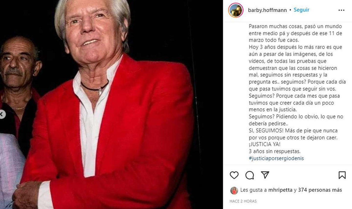 El pedido de justicia de la hija de Sergio Denis.
