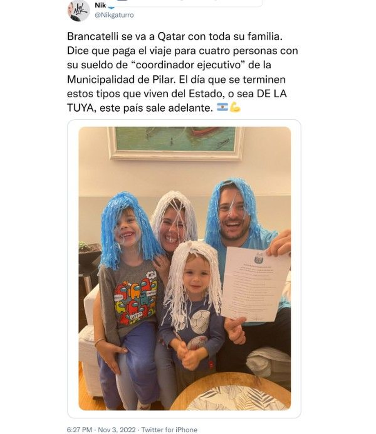 Nik cuestionó el viaje de Diego Brancatelli al Mundial de Qatar 2022.