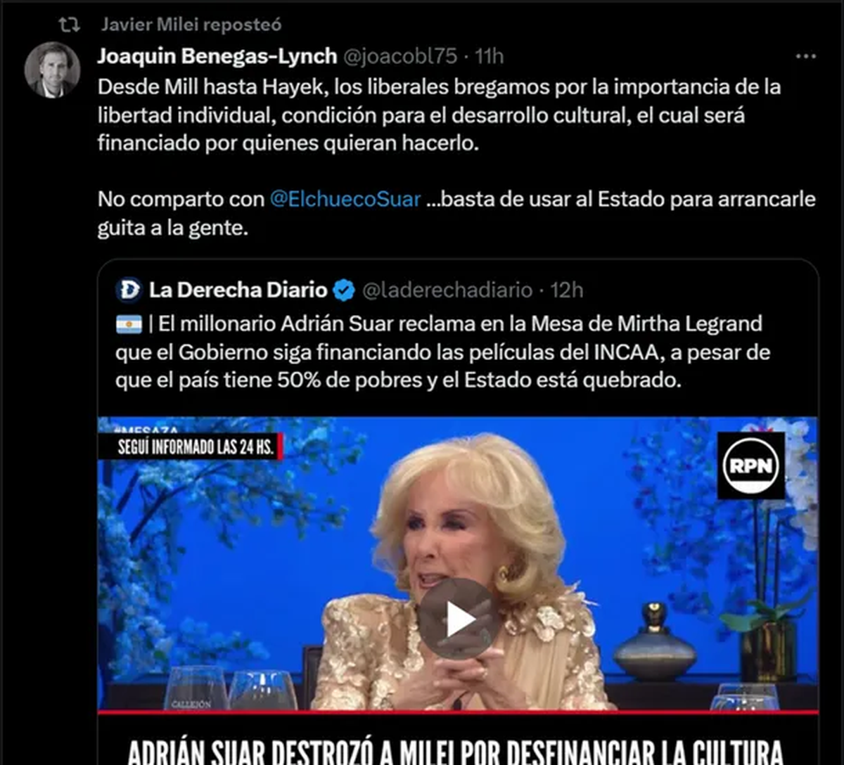 Javier Milei vía X (ex Twitter). Javier Milei vía X (ex Twitter).