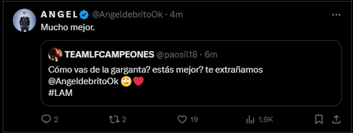 Ángel de Brito aseguró sentirse mejor. Ángel de Brito aseguró sentirse mejor.
