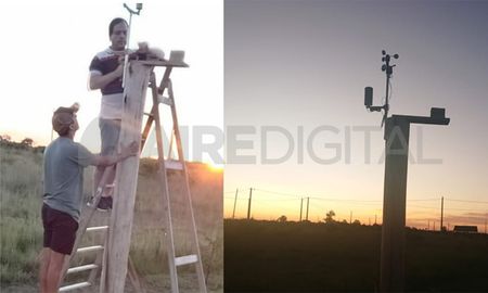 Pablo Lucero durante la instalación de la última estación meteorológica en Arroyo Leyes. Pablo Lucero durante la instalación de la última estación meteorológica en Arroyo Leyes.