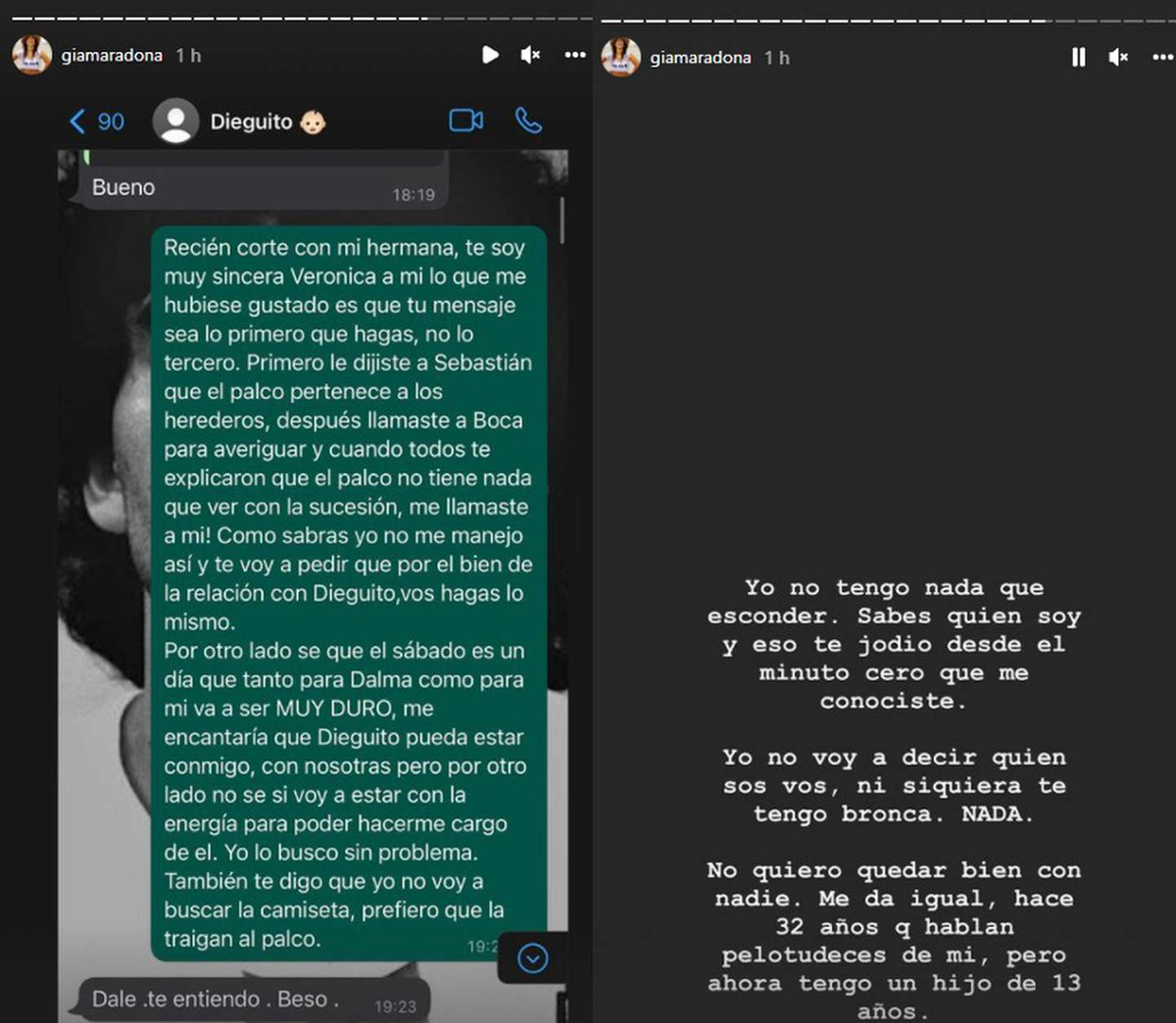 Ver&oacute;nica Ojeda hab&iacute;a bloquedo a Dalma y Gianinna Maradona del WhatsApp.