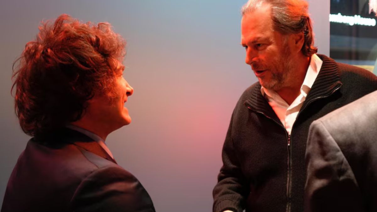 Javier Milei y Marc Benioff se encontraron en Davos. Javier Milei y Marc Benioff se encontraron en Davos.