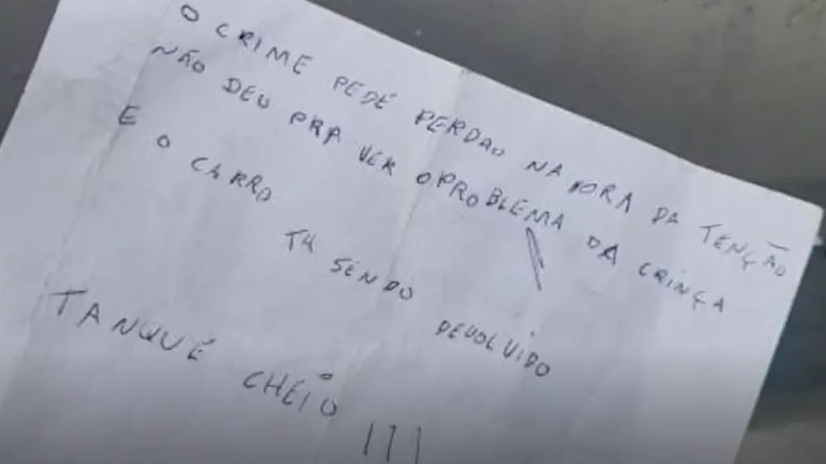 La nota que los ladrones le dejaron a la mamá del nene tras devolverle el auto (Foto: captura de TV).