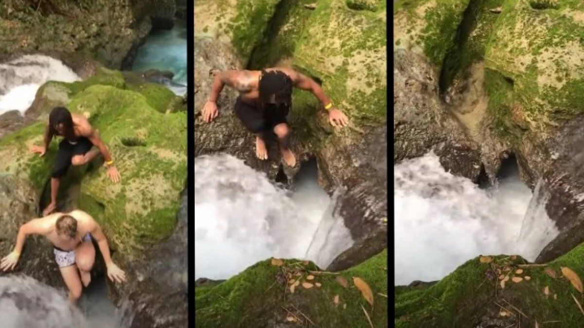 Video: el momento en que dos turistas se lanzan por una cascada y desaparecen