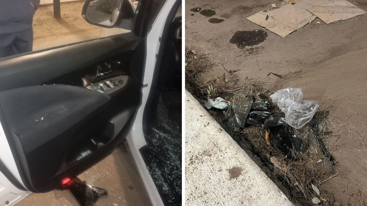 El robo ocurrió durante la madrugada y la ventanilla del auto quedó destrozada.