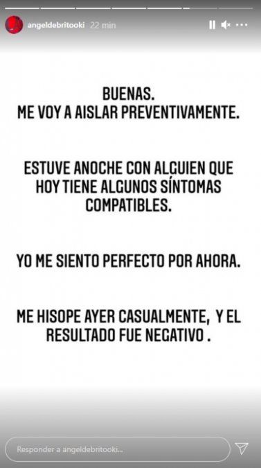 Ángel de Brito aislado por contacto estrecho de covid 19