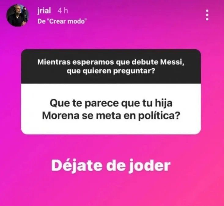 La ácida reacción de Jorge Rial luego de que su hija Morena se lance a la política.