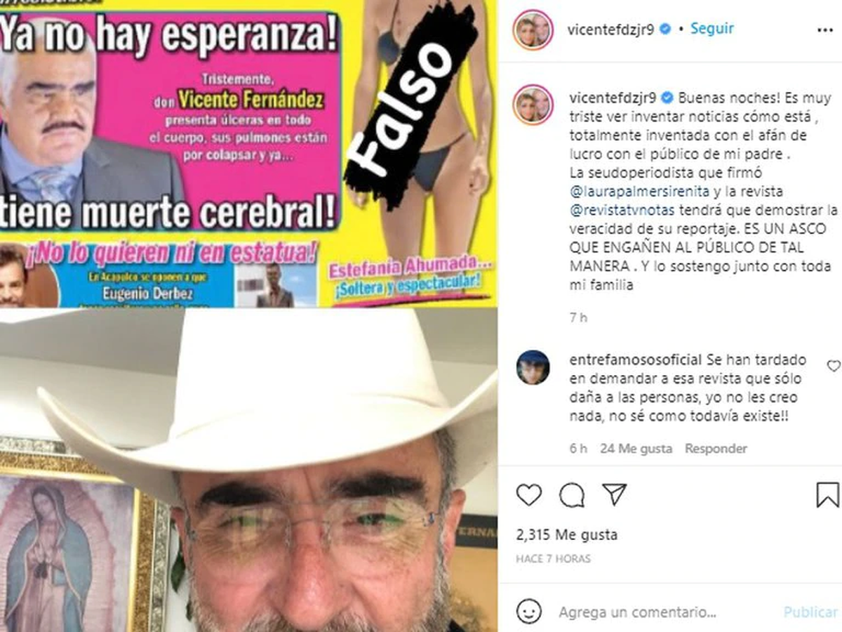 Desmentida de Vicente Fernández Jr sobre la supuesta muerte cerebral de su papá. 