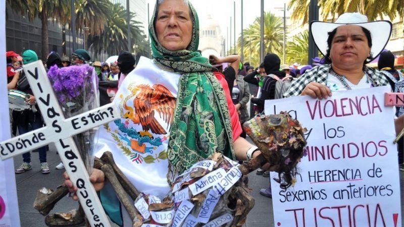 Mujeres marchando en México.
