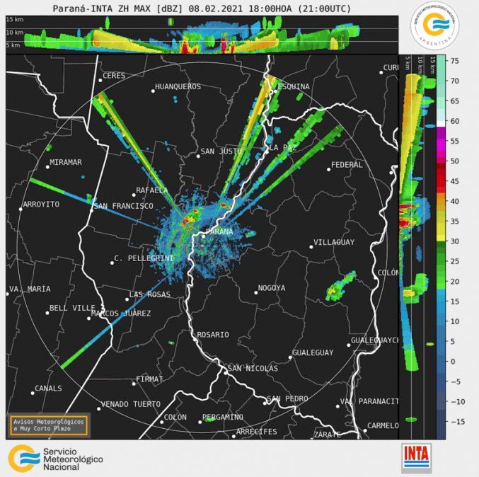 Imagen de radar a las 18 horas del lunes.