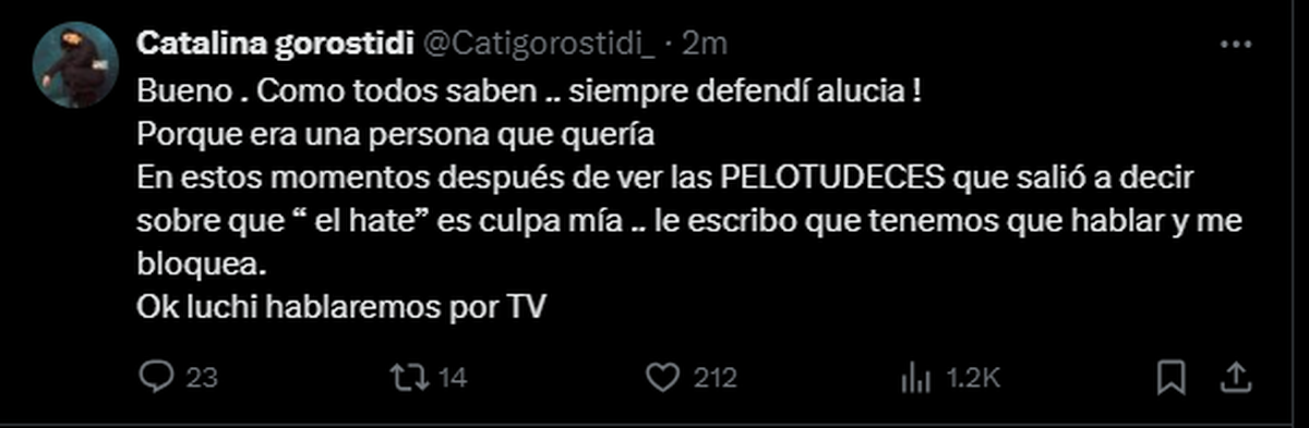 Catalina Gorostidi fue lapidaria contra Lucía Maidana. Catalina Gorostidi fue lapidaria contra Lucía Maidana.