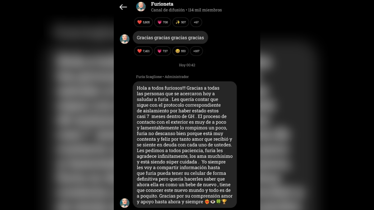 La hermana de Furia contó que la exparticipante rompió el aislamiento. La hermana de Furia contó que la exparticipante rompió el aislamiento. 
