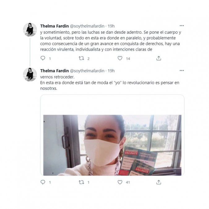 Thelma Fardin habló sobre la importancia de vacunarse.