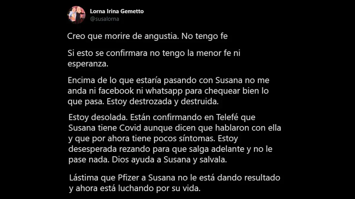 El sufrimiento de Lorna por la salud de Susana.