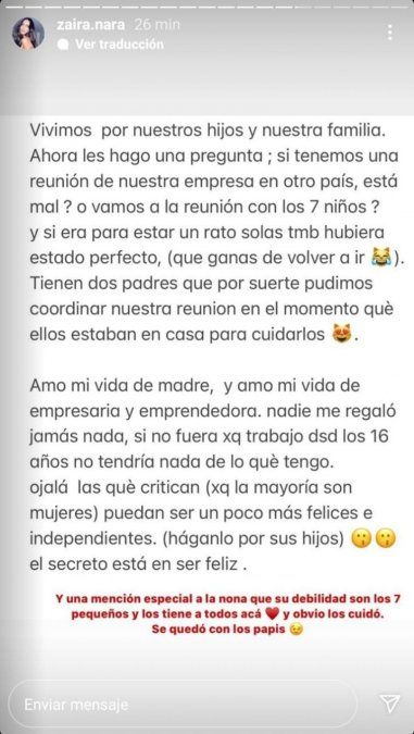 Zaira Nara hizo su descargo en redes.