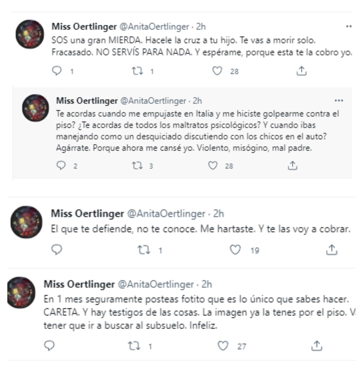 Ana Oertlinger apuntó contra Daniel Osvaldo en su cuenta de Twitter.
