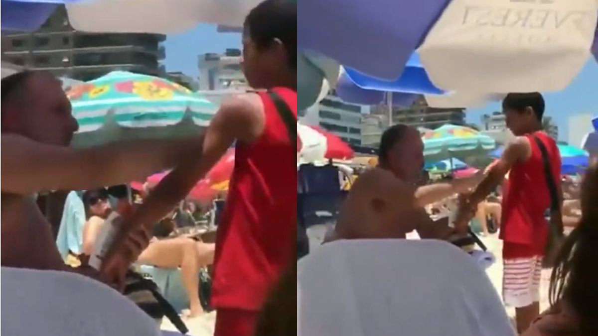 Video viral: un turista le puso protector a un nene que vendía en la playa