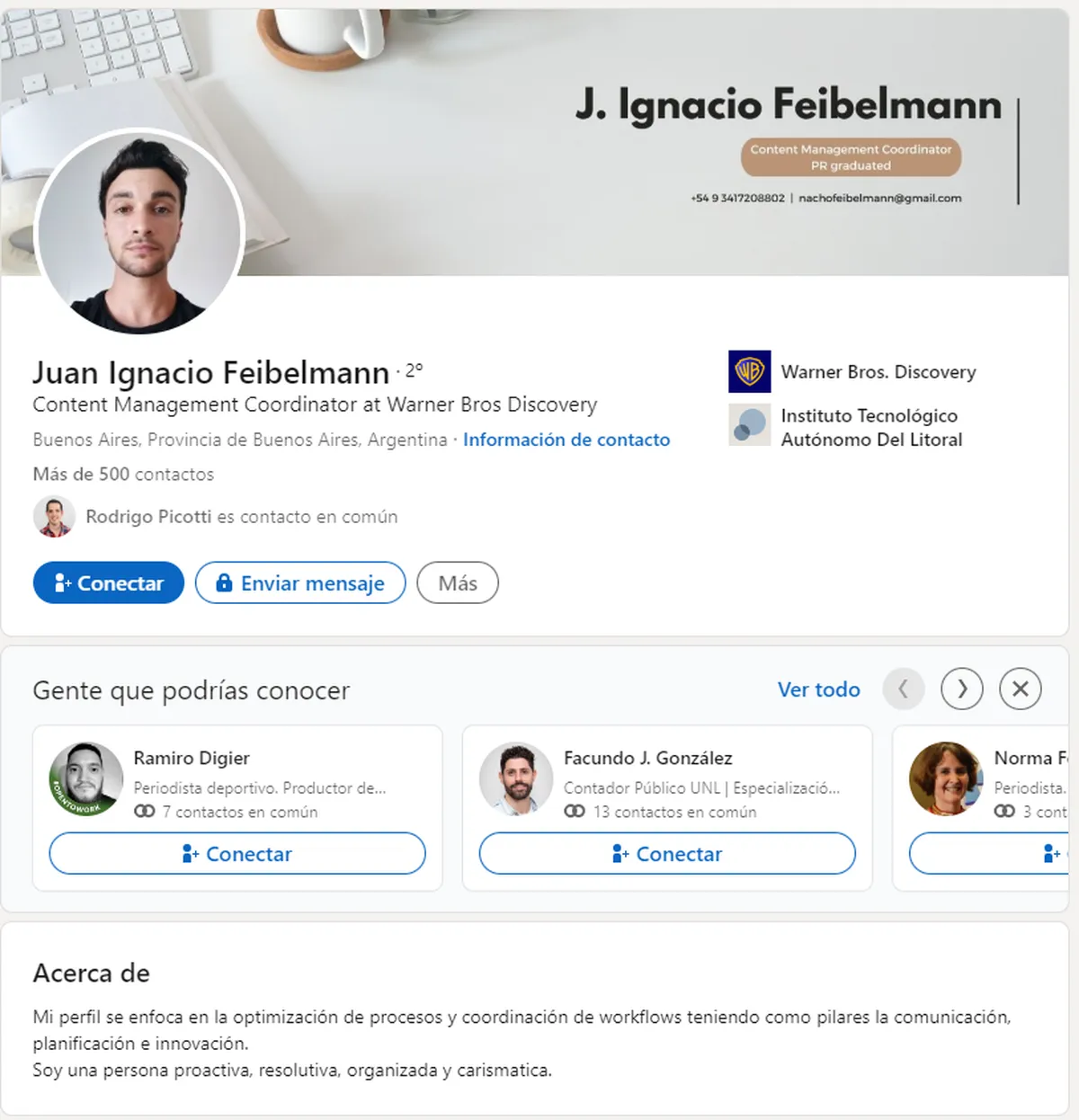 El LinkedIn de Juan Ignacio Feibelmann. El LinkedIn de Juan Ignacio Feibelmann.