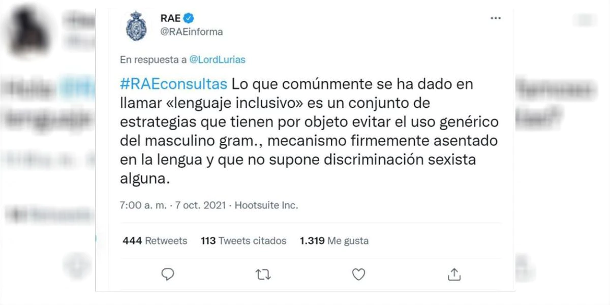 La RAE volvió a fijar su postura sobre el lenguaje inclusivo en una respuesta a un usuario de la red Twitter.