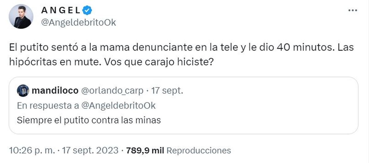 Ángel De Brito le respondió a un seguidor que le dijo "putito". Ángel De Brito le respondió a un seguidor que le dijo "putito".